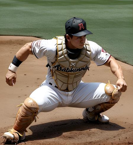 bsbsqt a shirtless japanese baseball player bsbsqt kneeling down on a base with a catchers mitt, handsome KAOL.jpg